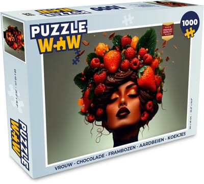 Puzzel Vrouw - Chocolade - Frambozen - Aardbeien - Koekjes - Legpuzzel - Puzzel 1000 stukjes volwassenen