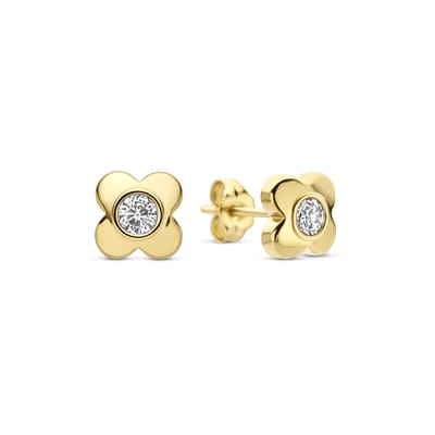 New Bling 9NBG-1036 – Oorknopjes – Klaver met Zirkonia – 14K Goud – 6,4 mm – Cadeau voor Vrouwen