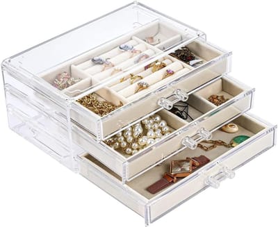 Juwelendoos met Lades - Opbergbox Sieraden - Sieraden Organiseren - Uitneembare Velours Trays - 23.5 x 15 x 11 cm