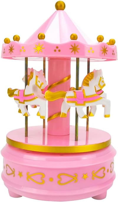 Draaiende Muziekdoos - Dromerige Speelgoed - Decoratie Kamer - Met Draaiende Paarden - 10x16 cm - Roze