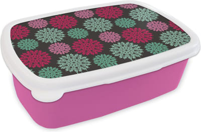 Broodtrommel Roze - Lunchbox - Brooddoos - Bloemen - Vintage - Roze - Turquoise - Patronen - 18x12x6 cm - Kinderen - Meisje