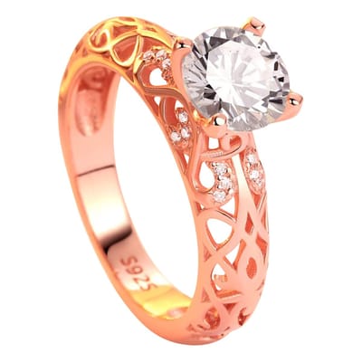 Schitterende Zilveren Rose Plated Ring- zie filmpje 19.75 mm. (maat 62)