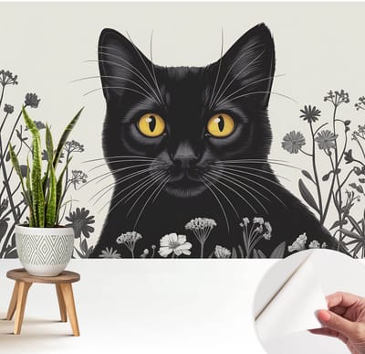 Wallfluent Zelfklevend Behang - Kattenbloemen Stickerbehang op rol - 208x146 cm - Wit Zelfklevend Behang - Peel-and-stick techniek - Voor de woonkamer, slaapkamer en kantoor Zelfklevend Behang