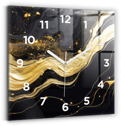 Wallfluent Wandklok - Gouden marmer Stijlvolle Klok - 30 cm x 30 cm - Gouden Wandklok - Witte Handen - Wandklok Met Cijfers - Stille Wandklok Slaapkamer - Vierkante Glazen Klok - Industrieel Wandklok - Stijlvolle Klok