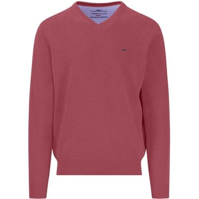 Fynch-Hatton Trui Uni Color V-Neck Superfine Cotton Berry / male