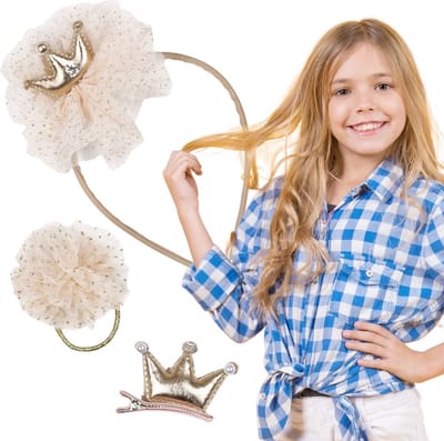 Gouden Haaraccessoires Set, Kroon Haarband, 1x Haarspeld, 1x Haarelastiek van Nella