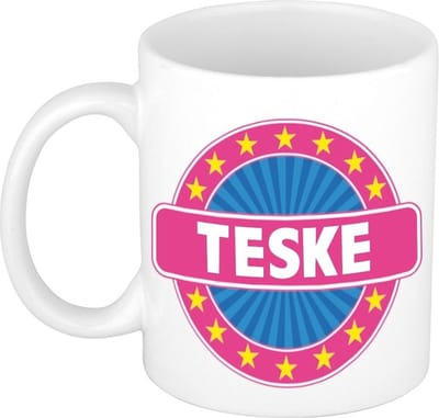 Bellatio Decorations - Teske voornaam - koffiemok - beker - wit/roze - 300 ml - Cadeau - Dames - Collega - Moederdag - Verjaardag