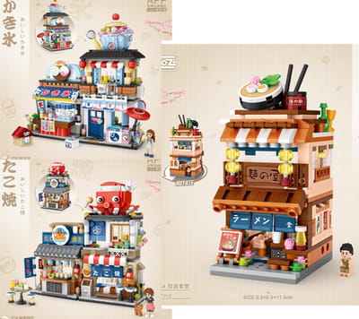 LOZ 1218 & 1219 & 1654 - 3 in 1 bundle - Japanese Street Bundle - Street Food Octopus Balls Stand & Shaved ice shop & Ramen canteen