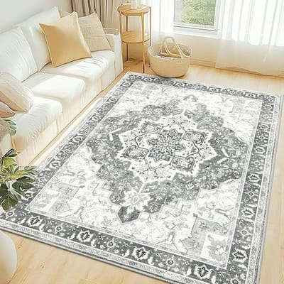 Olanly Vintage Vloerkleed - Grijs En Wit - Laagpolig Tapijt - Geschikt Voor De Woonkamer - 183x275 cm