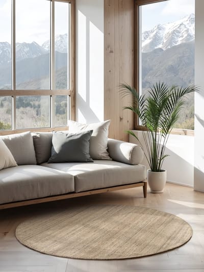 Flycarpets Bouclé Jaipur - Jute Vloerkleed Rond - Taupe - Laagpolig - Rond 200 cm