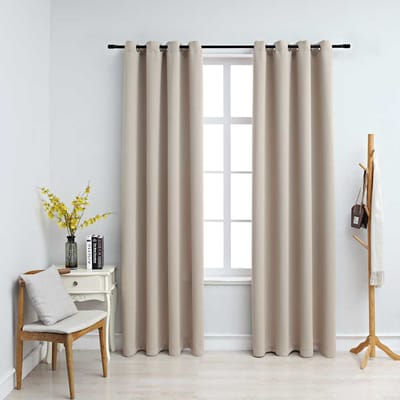 vidaXL - Gordijn - verduisterend - met - metalen - ringen - 2 - st - 140x175 - cm - beige