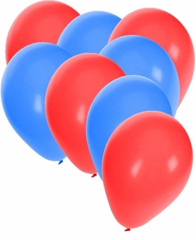 30x ballonnen - 27 cm - rood / blauwe versiering
