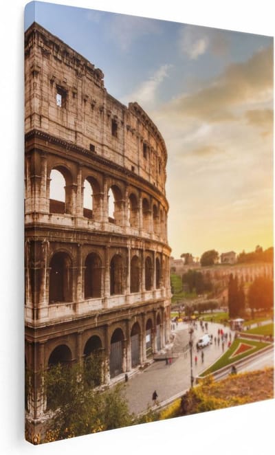 Artaza Canvas Schilderij Rome - 30x40 cm - Klein - Wanddecoratie Colosseum - Muurdecoratie Italië - Kamer Accessoires Zonsondergang