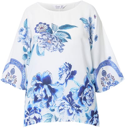 MIAMODA - Dames - overhemdblouse allover patroon met glittersteentjes - Sneeuwwit - Maat 46