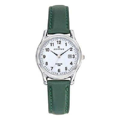Certus-Dameshorloge-model 644554-Datum-3 atm waterdicht-echt leder-donkergroen-diameter 28 mm-duidelijke wijzerplaat-made in France