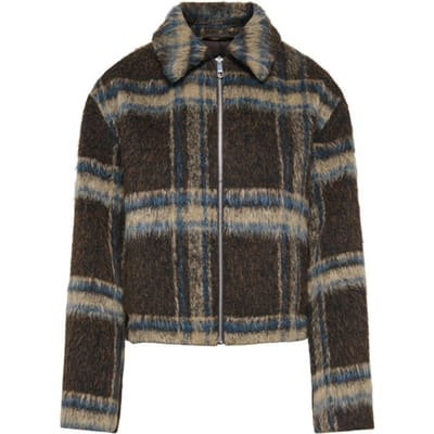 Only bruine dames jas   Punt kraag   Regular fit   Steekzakken   Geblokt patroon   Ritssluiting   Duurzaam   Lange mouw Bruin L