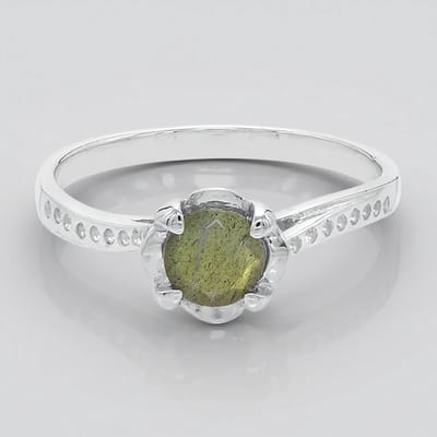 Cavill - Zilveren ring met 0,4 ct ronde groene spectroliet en 18 witte topazen - 925 Sterling zilver - Elegant bloemvormig design - Maat 17