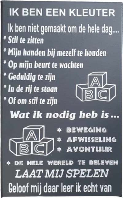 Tekstbord - spreuken bord ik ben een kleuter - spelen - wall art