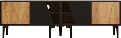 Tv-meubel voor de woonkamer van 160 x 36,5 x 45 cm met 4 vakken, laag blad met 7 steunpoten, woonkamermeubel in een modern minimalistisch design, geschikt voor tv's tot 65 inch, natuurlijke houtkleur.