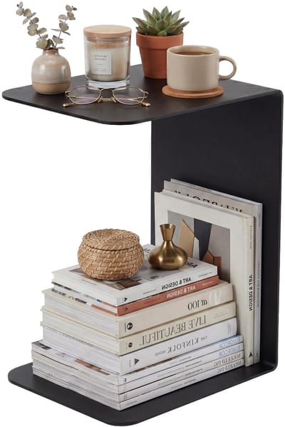 CLP Selby C-vorm Bijzettafel - Zwart Salontafel voor Bank - Modern Design - 5 mm Massief Gepoedercoat - 60 cm - zwart