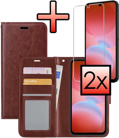 Hoesje - Met 2x Screenprotector - Geschikt voor Samsung Galaxy A26 - Luxe Pasjeshouder - Bookcase Portemonee - Flip Case - Kunstleer Book Case - Flipcase Hoes - Book Cover - Walletcase - Portemonneehoes - Bruin