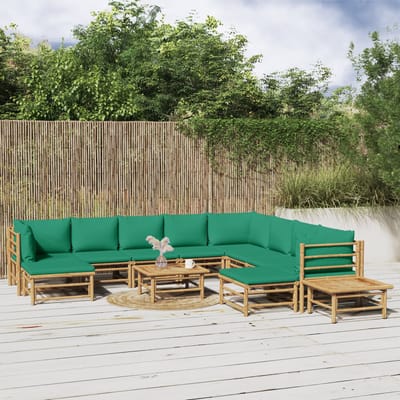 vidaXL - 12-delige - Loungeset - met - kussens - bamboe - groen