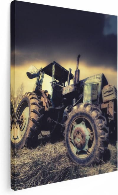 Artaza Canvas Schilderij Tractor - 30x40 cm - Klein - Wanddecoratie Natuur - Muurdecoratie Herfst - Kamer Accessoires