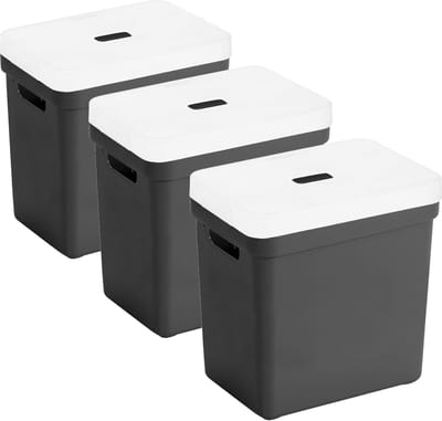 Sunware opbergboxen met deksel - 3x - Sigma Home - kunststof - 25 liter - zwart - opberg bakken / manden - 35 x 25 x 36 cm