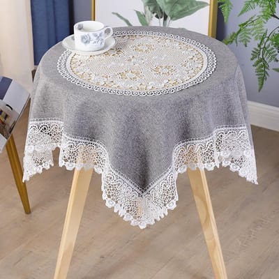 Wit Hol Kantrand Universele Hoes Huis Eettafel Koffietafel Vierkante Tafelmat Eenvoudige Effen Kleur Zacht Kant Tafelkleed 90x90cm