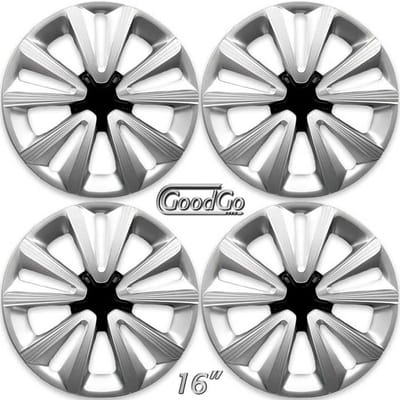 GoodGo Wieldoppen set HOSHI-SB 16 inch in zilver/zwart. Set a 4 stuks (CONTROLEER UW BANDENMAAT en lees a.u.b. de onderstaande, uitgebreide tekst!)