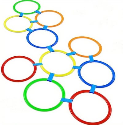 K&R Ventures® Coördinatieringen Set – 10 Plastic Hoepels Ø38 cm + 10 Verbindingsstukken – Trainingsmateriaal voor Kinderen & Sport – Balanstraining & Beweging – Binnen & Buiten Gebruik