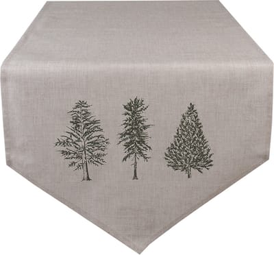 Clayre & Eef Tafelloper 50x160 cm Beige Groen Katoen Dennenbomen