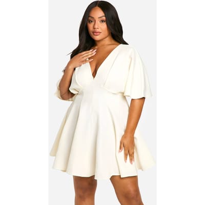 boohoo Dames Plus geplooide rok Skaterjurk | Ivoor | Maat: 44