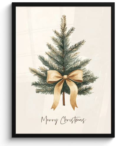 Poster in lijst - Fotolijst 50x70 cm - Posters - Kerstboom - Kerst - Merry Christmas - Beige - Posterlijst zwart - Decoratie - Wanddecoratie woonkamer - Kerstdecoratie voor binnen - Kerstversiering - Kerstmis versiering in huis - Kerstaccessoires