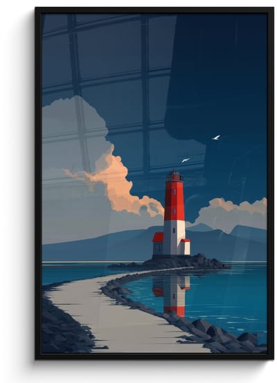 Poster in lijst - Fotolijst 80x120 cm - Posters - Vuurtoren - Zee - Wolken - Posterlijst zwart - Decoratie - Wanddecoratie woonkamer - Muurdecoratie slaapkamer
