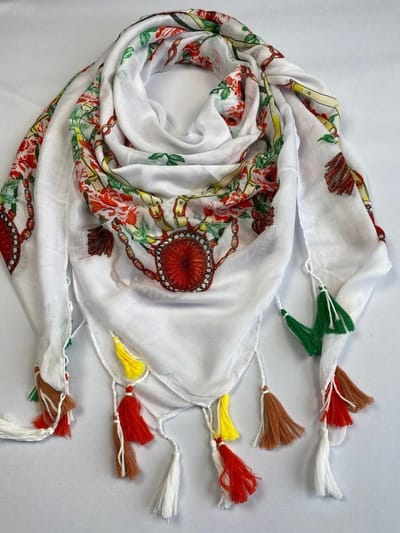 Modieuze vierkante sjaal met franje / 130 x 130 cm / 50% katoen met 50% viscose