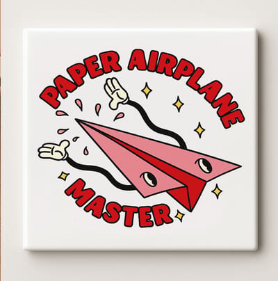 Grappige Tegel “Paper Airplane Master” – 15x15 cm Keramische Muurtegel – Speels Ontwerp, Leuk Cadeau voor Kantoor, Leraren of Kinderkamer Decoratie