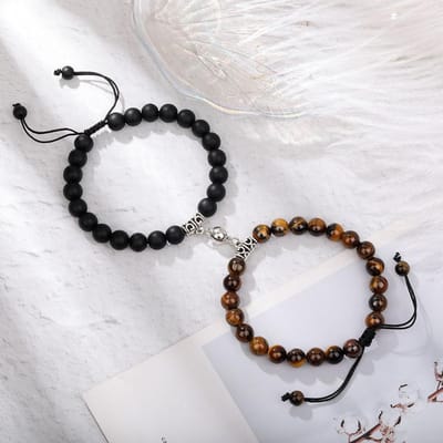 Magneet Paar Armbanden voor Vrouw Mannen Romantisch Hart Bijpassende Liefhebbers Natuursteen Kralen Yoga Armband Valentijn Cadeau Sieraden white