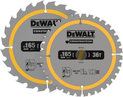 2x DeWalt Cirkelzaagblad | 165 x 20mm x 24T/36T | DT90270