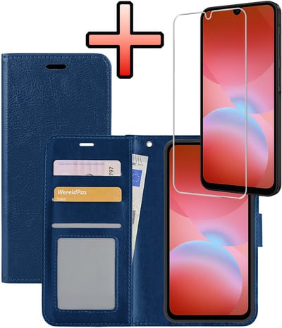 Hoesje - Met Screenprotector - Geschikt voor Samsung Galaxy A26 - Luxe Pasjeshouder - Bookcase Portemonee - Flip Case - Kunstleer Book Case - Flipcase - Book Cover - Walletcase - Portemonneehoes - Donkerblauw