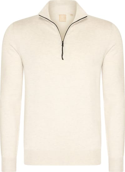 Mario Russo Half Zip Sweater - Trui Heren - Sweater Heren - Coltrui Heren - M - Ecru
