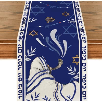 Shofar Bladeren Jom Kippoer Linnen Tafelkleed Joodse Feestdecoratie Herbruikbaar Hexagram Keuken Eettafelkleed Feestdecoratie 150x33cm