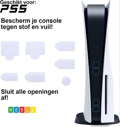 *** 7 Stuks PS5 Siliconen Stofpluggen - USB Interface - Anti-Stof Kap Cover - Geschikt voor Playstation 5 Accessoires - van Heble® ***