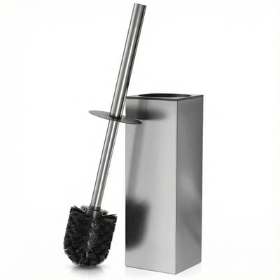 BOTC Toiletborstel Met Houder - Vrijstaand - Wc Borstel Houder - Toiletborstelhouder vrijstaand - Vierkant -Zilver