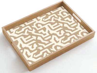 Dienblad hout 50x35 cm - Schootdienblad - Modern - Abstract - Beige - Borrelplank rechthoek - Plateau dienbladen