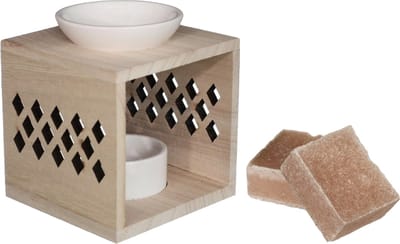 Ideas4seasons Amberblokjes/geurblokjes cadeauset - sandelhout geur - inclusief geurbrander