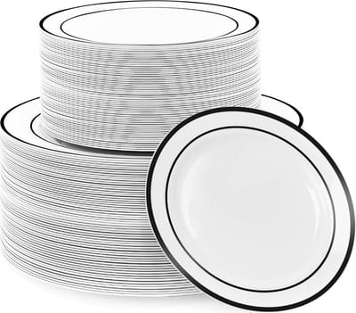 Matana – 120 Plastic Borden met Zwarte Rand (2 Maten) – Herbruikbaar – Voor Bruiloften, Verjaardagen, Doopfeesten & Kerstmis