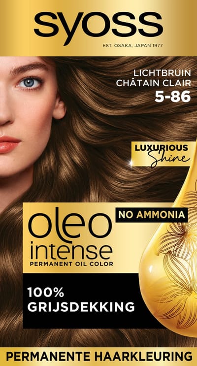 Syoss Oleo Intense 5-86 Haarverf - Lichtbruin - Permanente Haarkleuring - Ammoniakvrij - Met Voedende Oliën - 100% Grijsdekking - Langdurige Kleur - 1 stuk