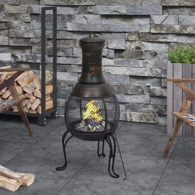 Tuinkachel - Buitenhaard Vuurkorf - Terras Verwarmen - Met Pook en Deksel - 39x90 cm - Zwart