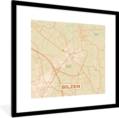 Fotolijst incl. Poster - Kaart - Plattegrond - Vintage - Bilzen - Stadskaart - 40x40 cm - Posterlijst